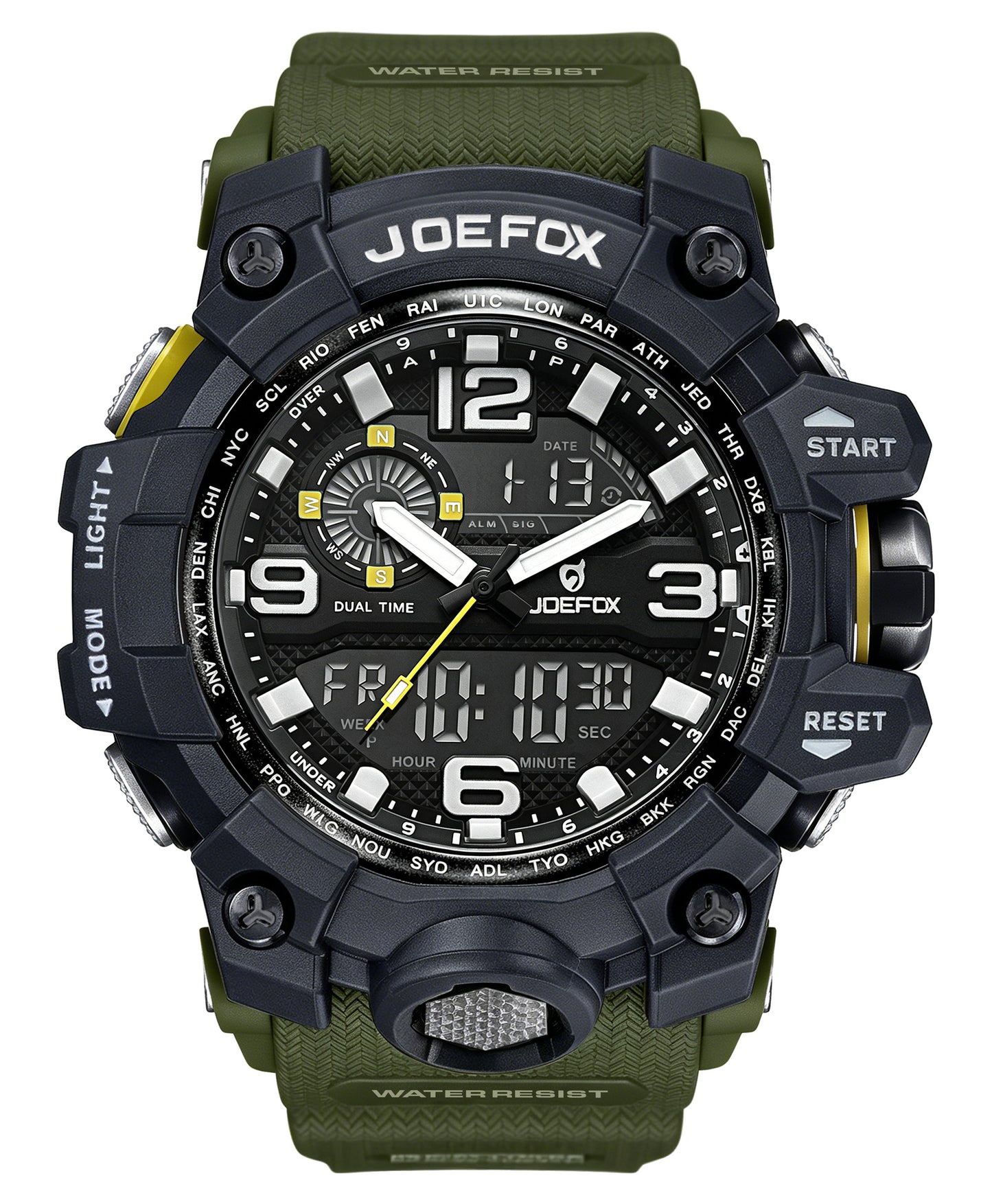JOEFOX Dual Time Military Sports Watch — 30M Water Resistant