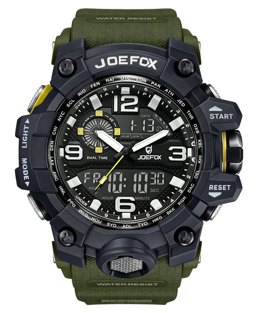 JOEFOX Dual Time Military Sports Watch — 30M Water Resistant