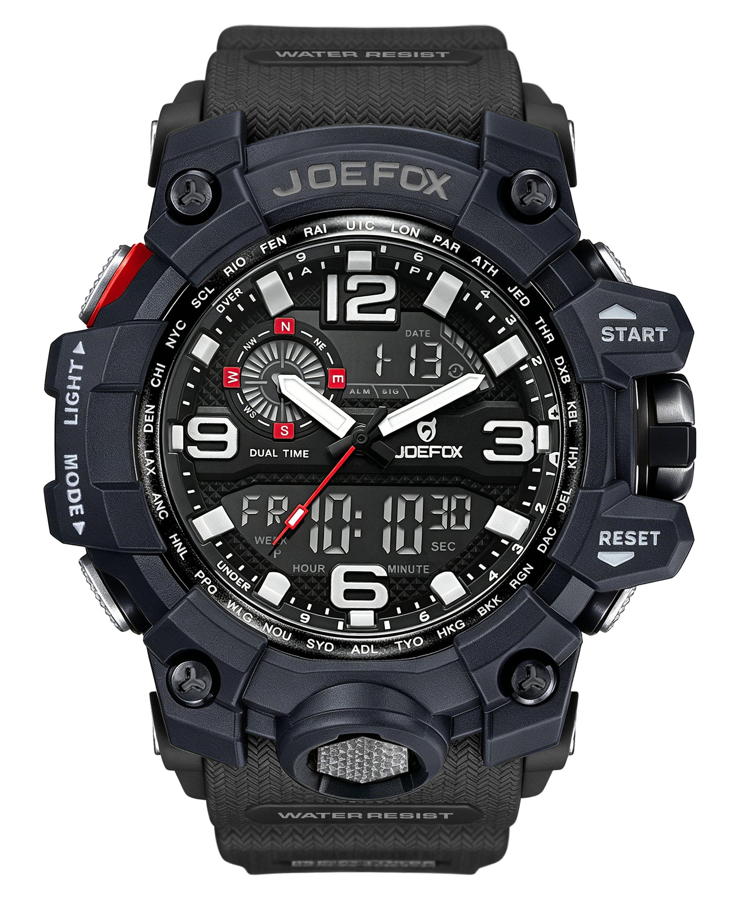 JOEFOX Dual Time Military Sports Watch — 30M Water Resistant