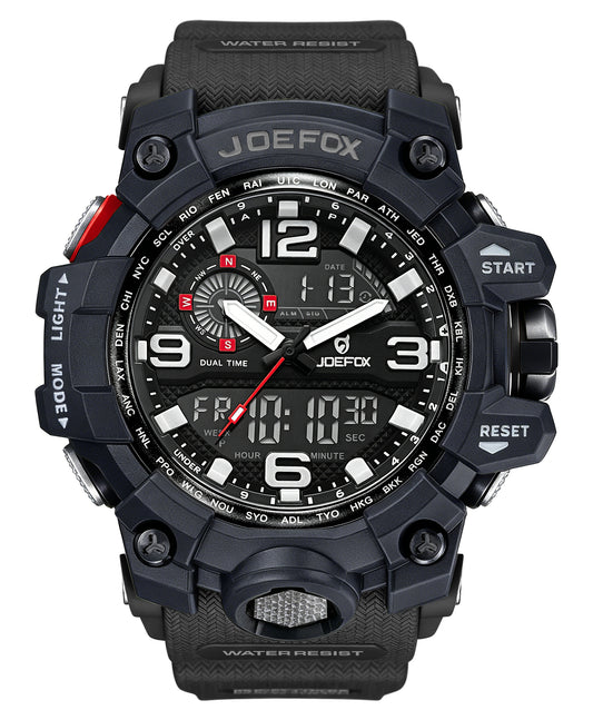 JOEFOX Dual Time Military Sports Watch — 30M Water Resistant