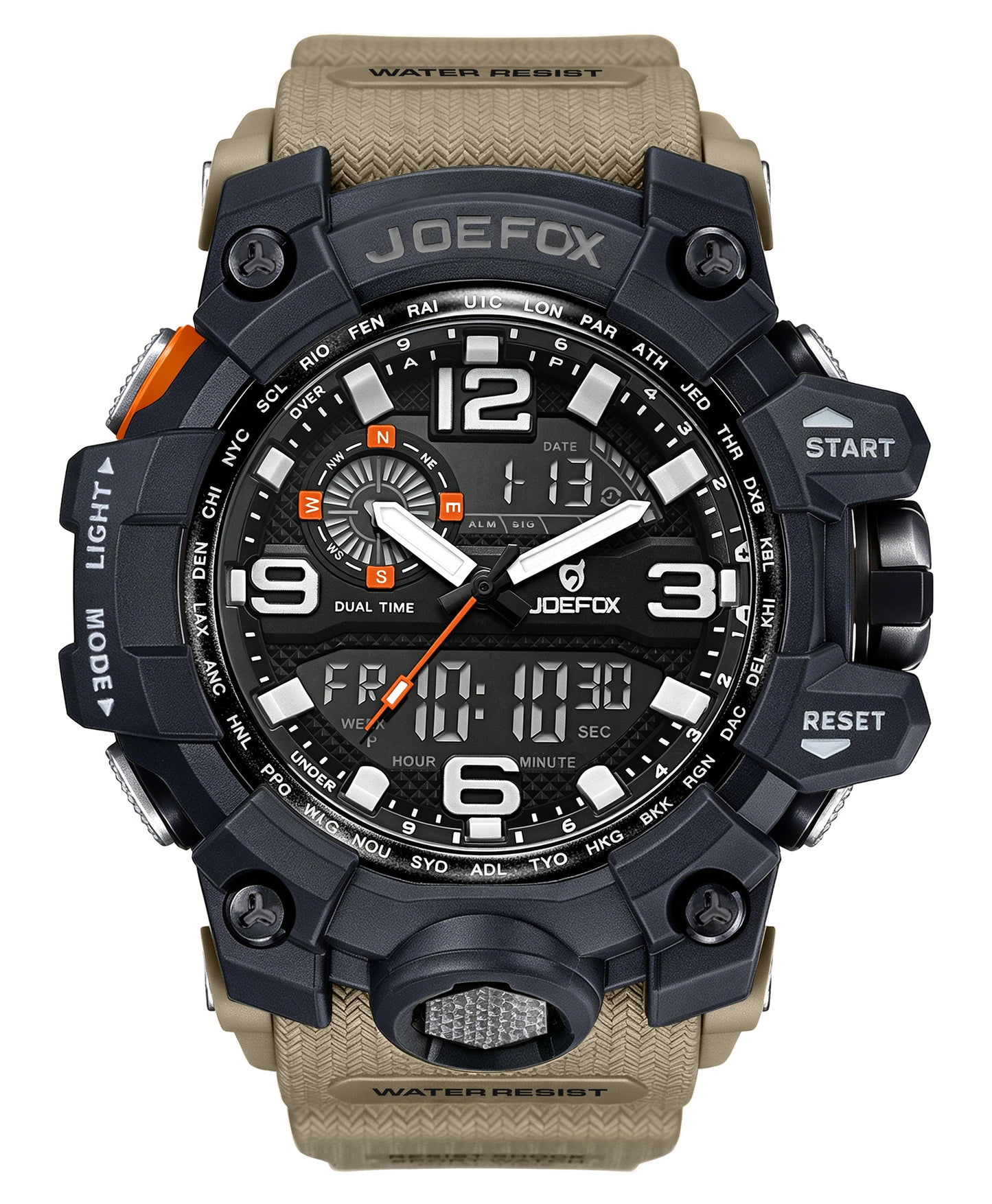 JOEFOX Dual Time Military Sports Watch — 30M Water Resistant