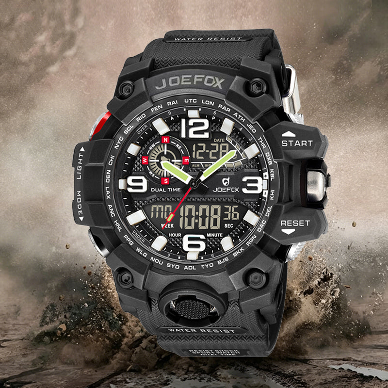 JOEFOX 1523-N1 All Black Military Watch — Stealth Edition — Dual Time Analog Digital