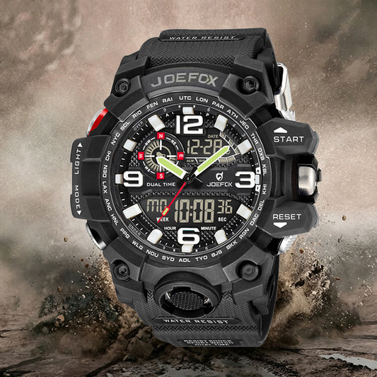 JOEFOX 1523-N1 All Black Military Watch — Stealth Edition — Dual Time Analog Digital