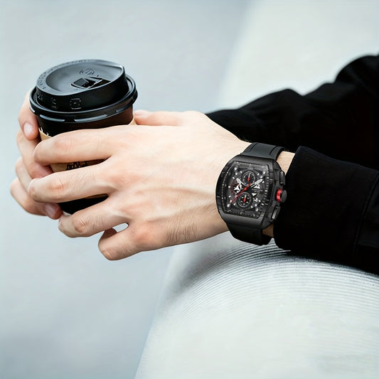 HARCHER The Racer Quartz Chronograph Watch — Black Silicone Band — Sporty Racing Watch