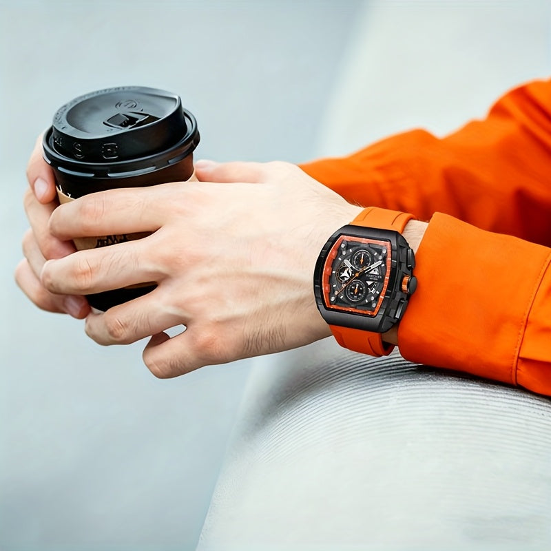 HARCHER The Racer Quartz Chronograph Watch — Orange Silicone Band — Vibrant Racing Watch