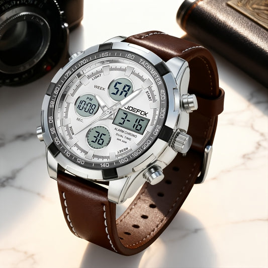 JOEFOX The Classic Minimalist Analog Watch — Brown Leather White Dial — Affordable Fashion Watch