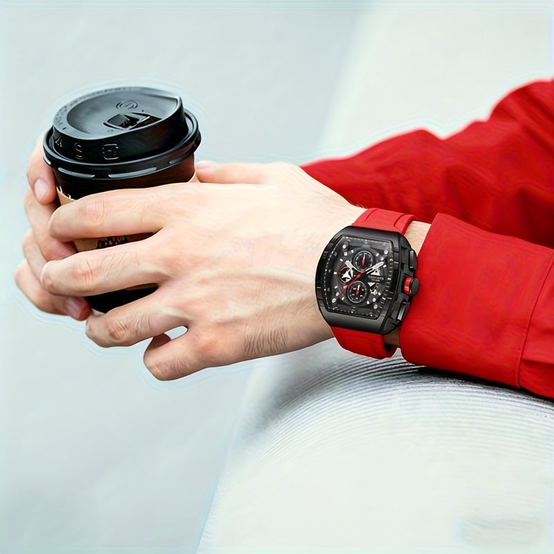 HARCHER The Racer Quartz Chronograph Watch — Red Silicone Band — Bold Racing Style Watch